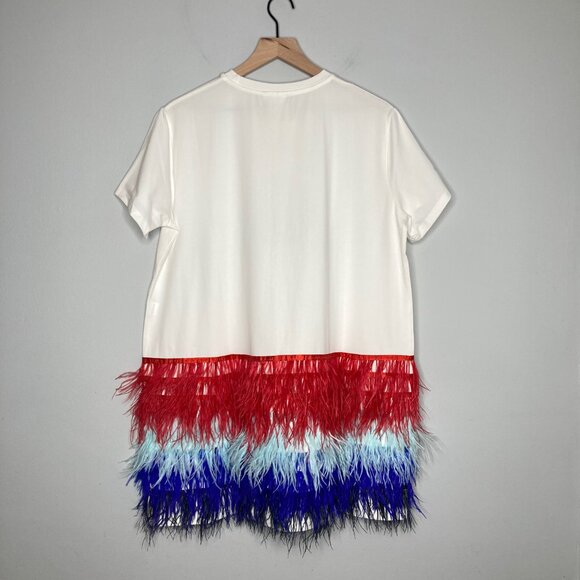 Queen of Sparkles Dress Medium White Red Blue Feathers Patriotic USA Party Fun - Picture 3 of 8